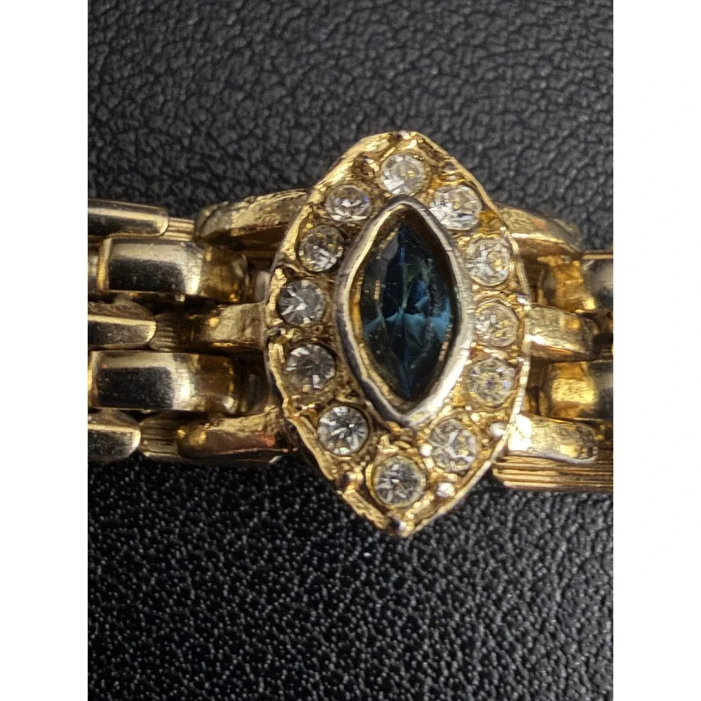 Vintage Ring Gold Tone Blue Flexible Link